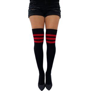 Women's Long Striped Socks Over Knee High black and Red for women